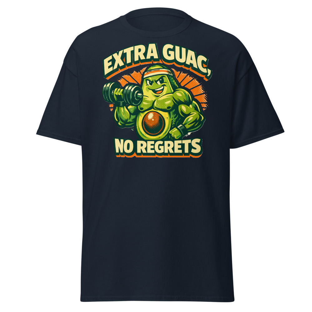 Funny Avocado Gym T-Shirt | Extra Guac No Regrets Retro Workout Tee - Image 8