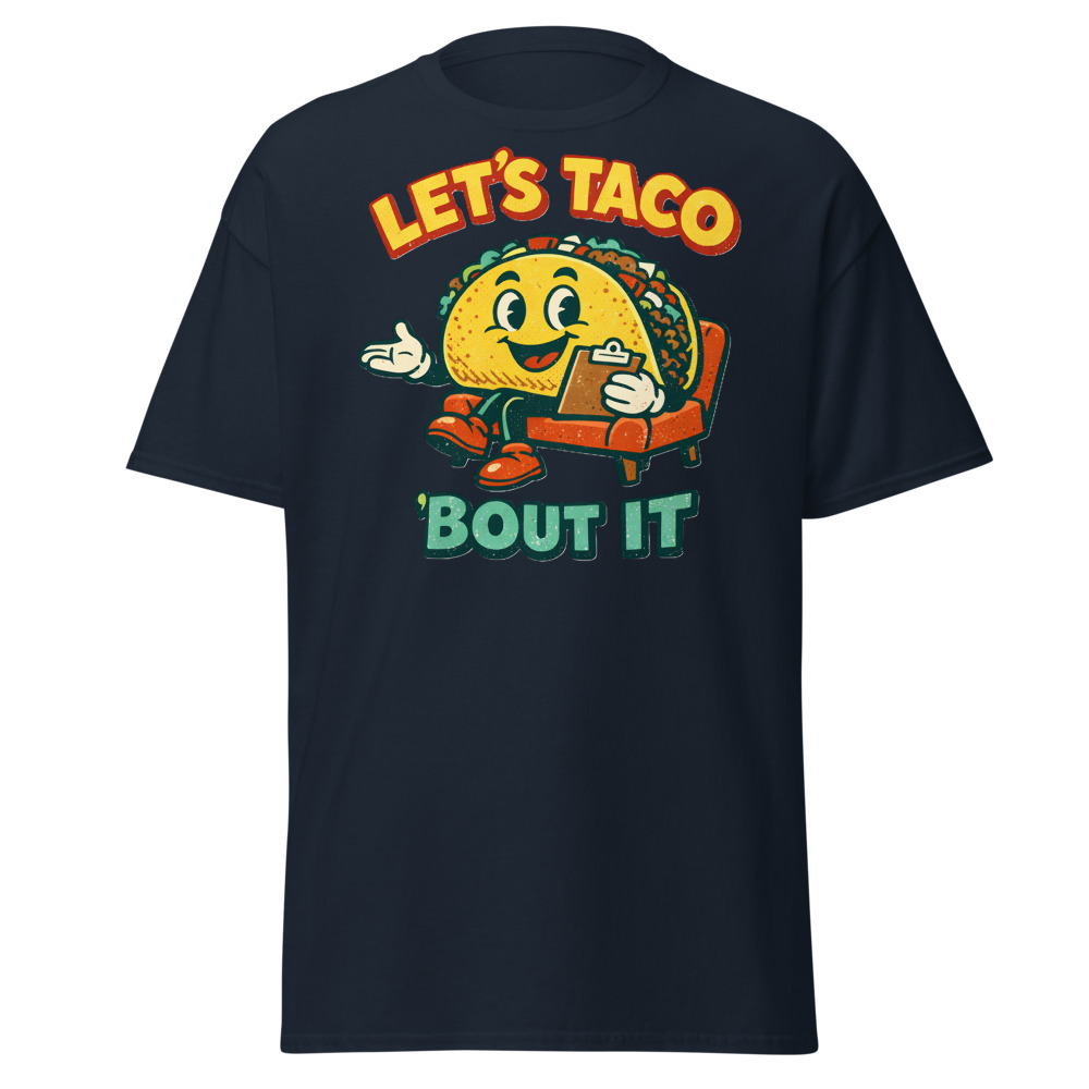 Funny Taco T-Shirt | Let's Taco Bout It Retro Pun Foodie Tee - Image 8