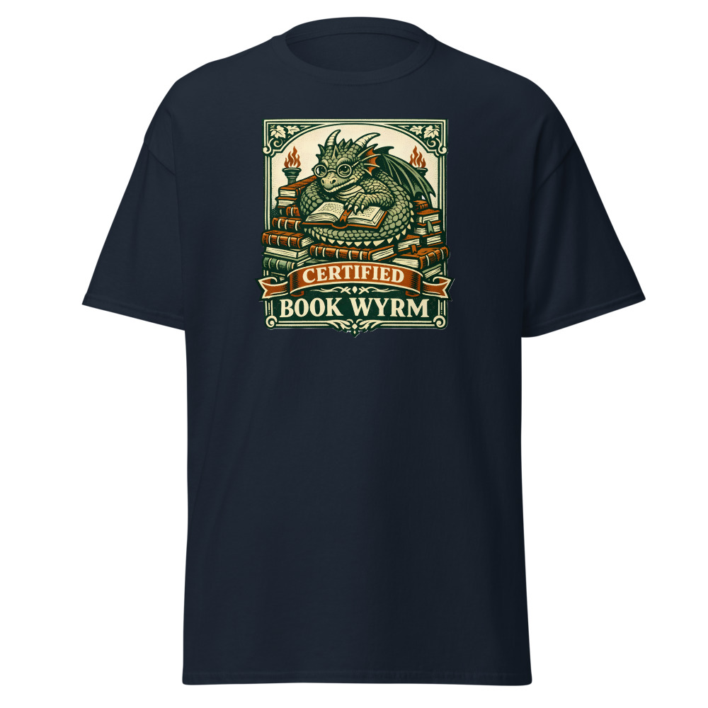 Funny Dragon T-Shirt | Certified Book Wyrm Vintage Library Tee - Image 9