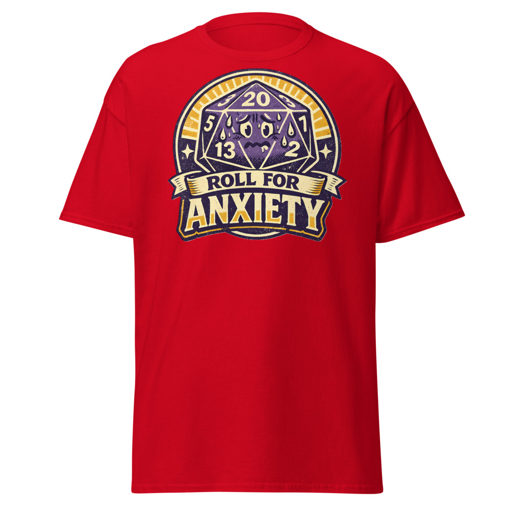 Funny D20 Dice T-Shirt | Roll for Anxiety Retro Tabletop Gamer Tee - Image 9
