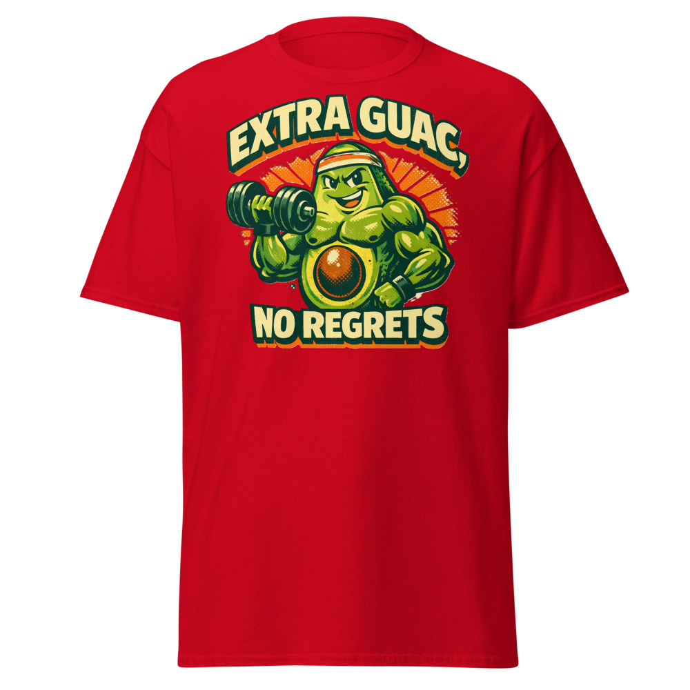 Funny Avocado Gym T-Shirt | Extra Guac No Regrets Retro Workout Tee - Image 9