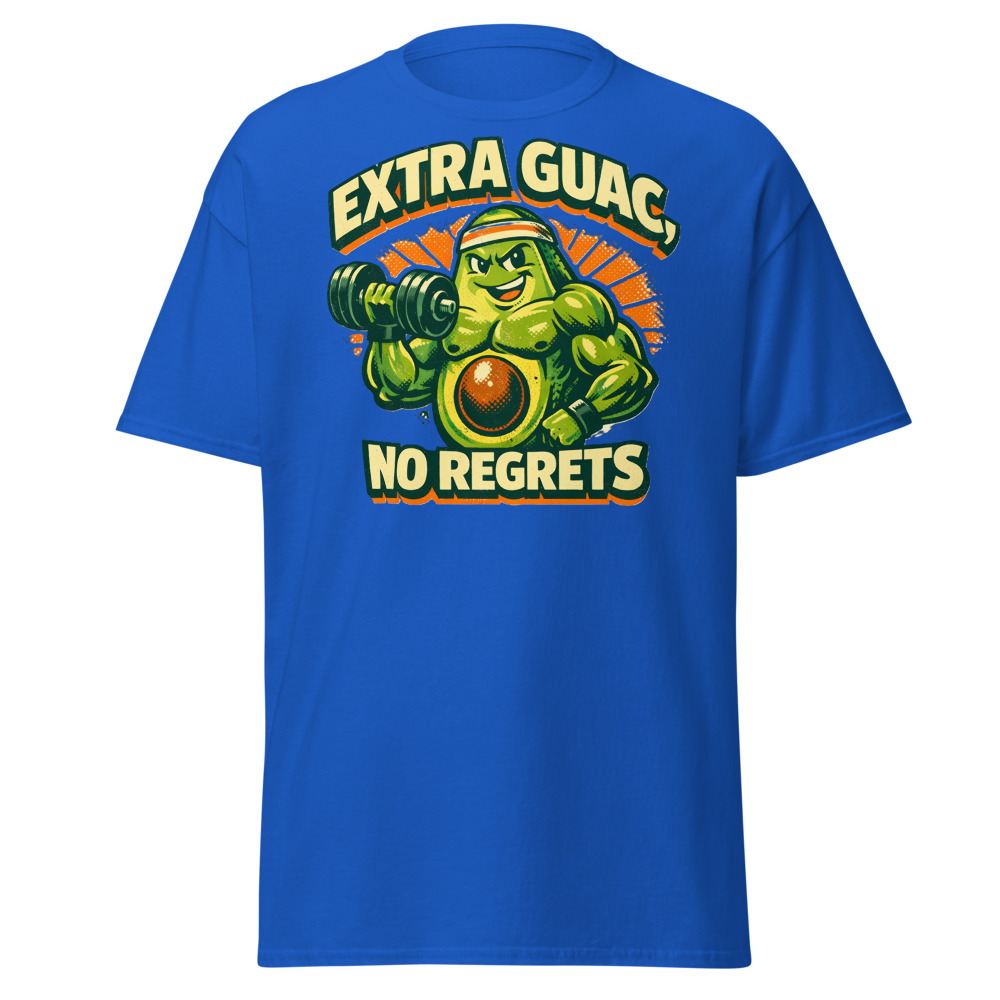 Funny Avocado Gym T-Shirt | Extra Guac No Regrets Retro Workout Tee - Image 10