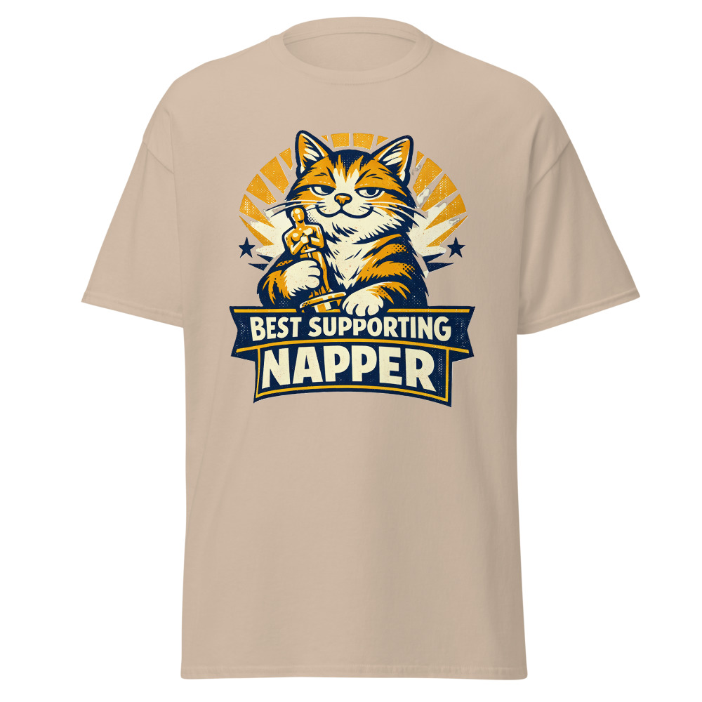 Funny Cat Trophy T-Shirt | Best Supporting Napper Retro Movie Award Tee - Image 11
