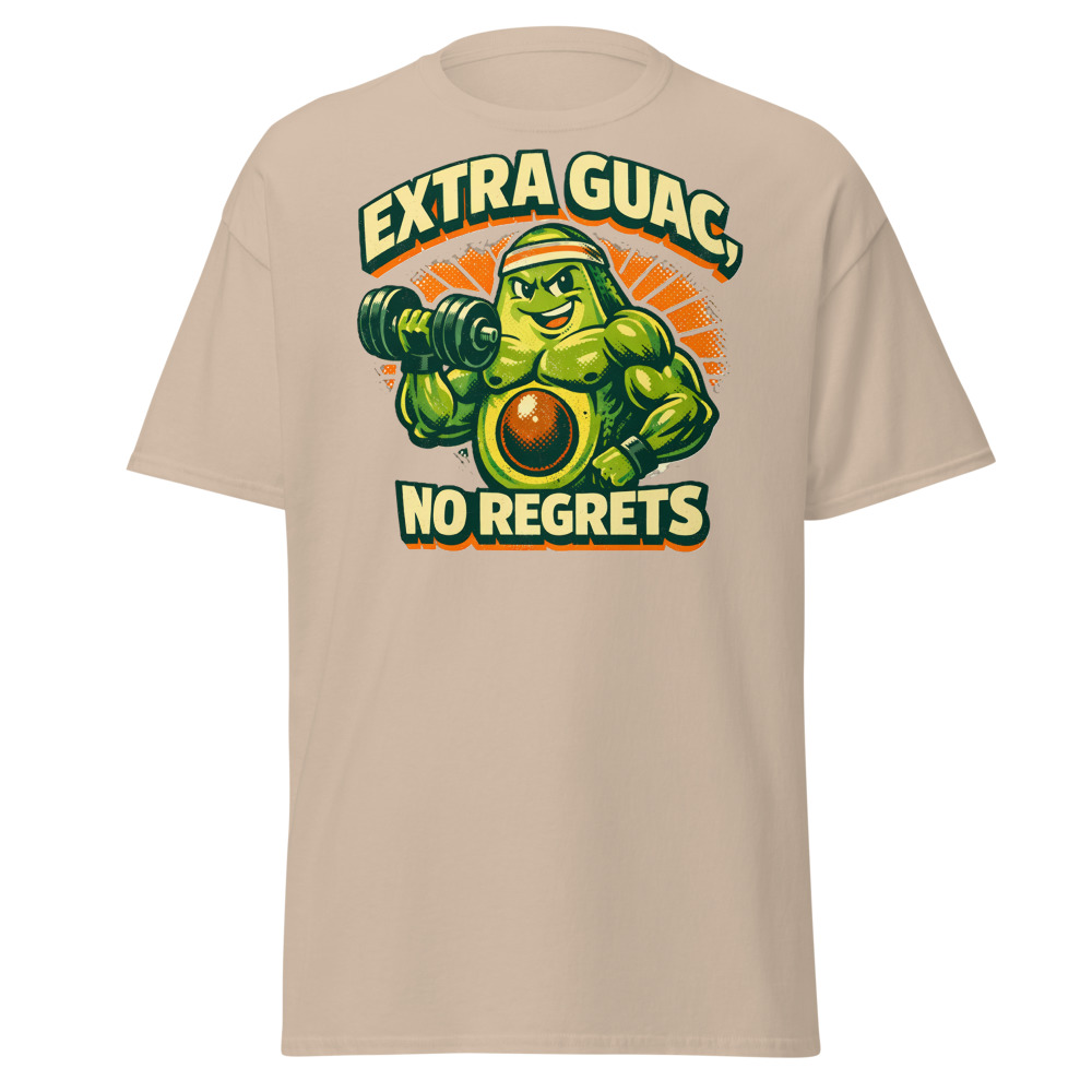 Funny Avocado Gym T-Shirt | Extra Guac No Regrets Retro Workout Tee - Image 11