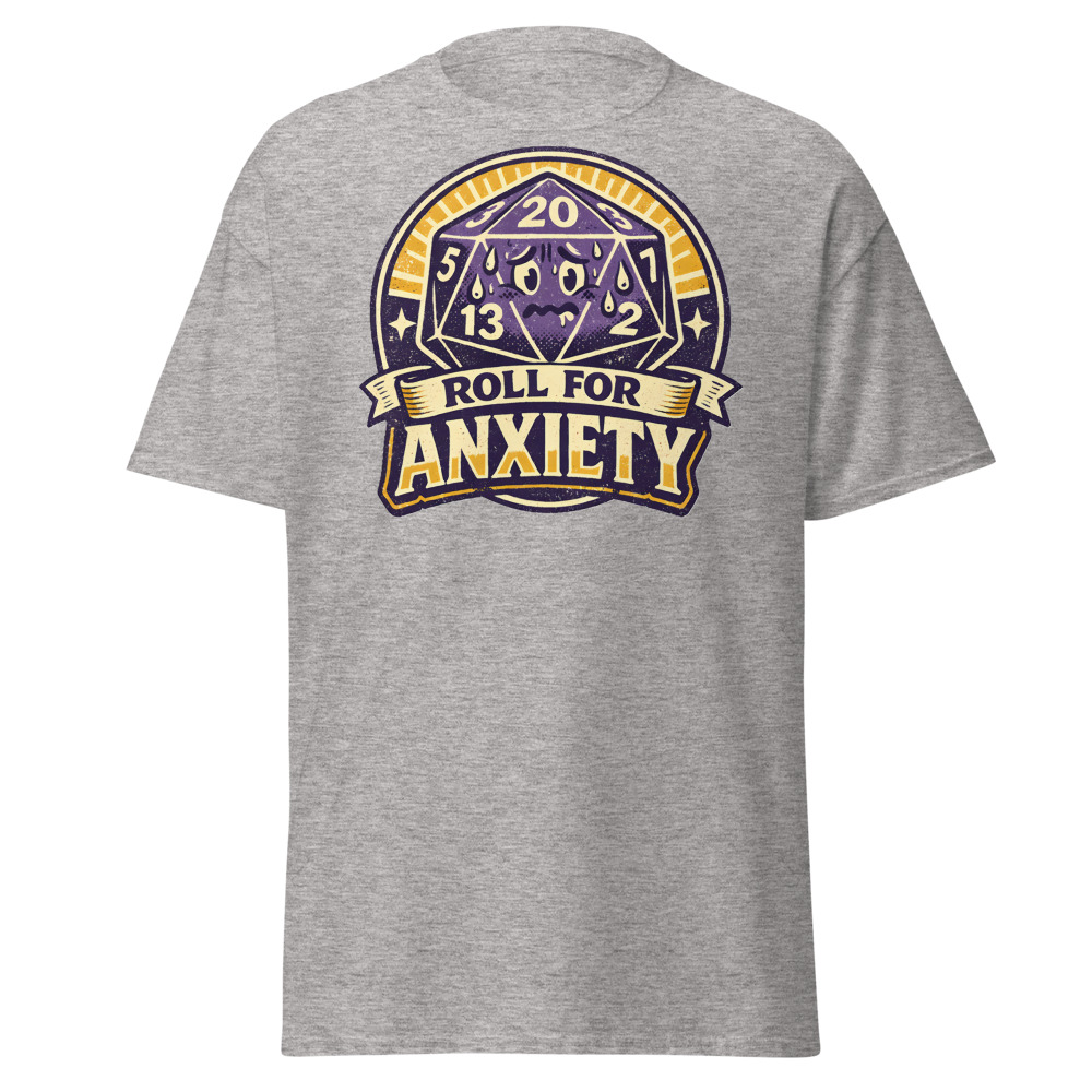 Funny D20 Dice T-Shirt | Roll for Anxiety Retro Tabletop Gamer Tee - Image 12