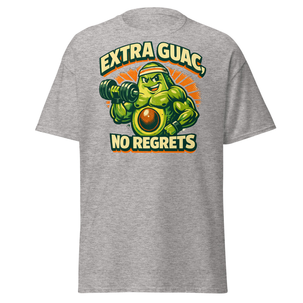 Funny Avocado Gym T-Shirt | Extra Guac No Regrets Retro Workout Tee - Image 12