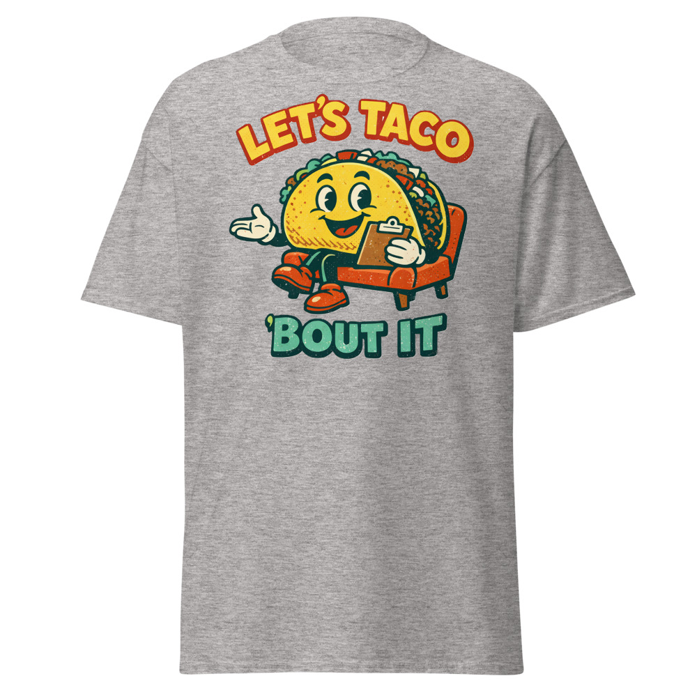 Funny Taco T-Shirt | Let's Taco Bout It Retro Pun Foodie Tee - Image 12