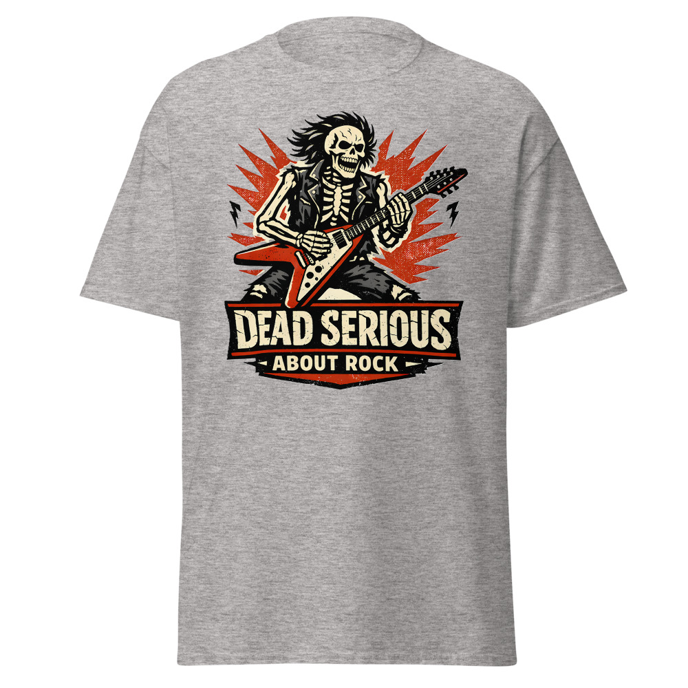 Skeleton Guitar T-Shirt | Dead Serious About Rock Vintage Style Tee - Image 13