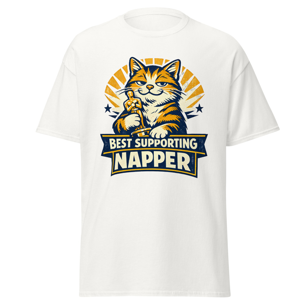 Funny Cat Trophy T-Shirt | Best Supporting Napper Retro Movie Award Tee - Image 13