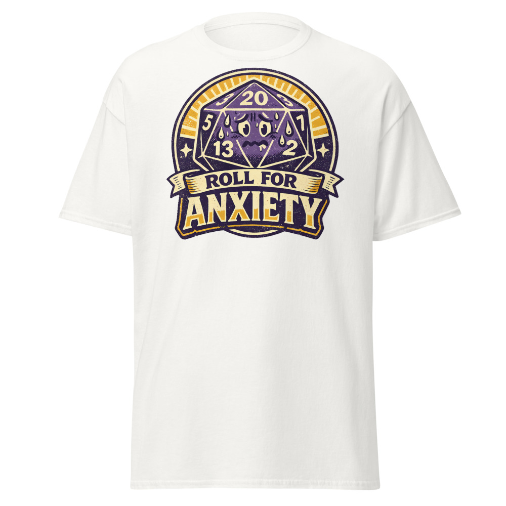 Funny D20 Dice T-Shirt | Roll for Anxiety Retro Tabletop Gamer Tee - Image 13