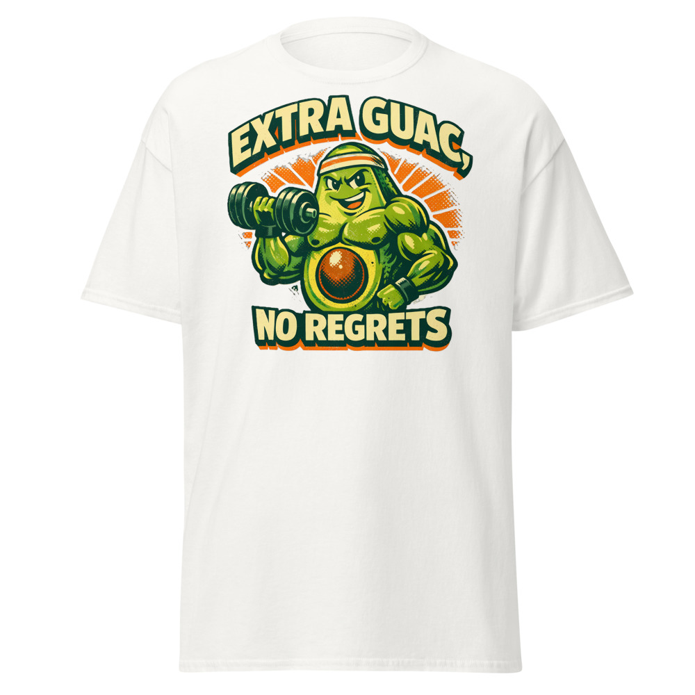 Funny Avocado Gym T-Shirt | Extra Guac No Regrets Retro Workout Tee - Image 13