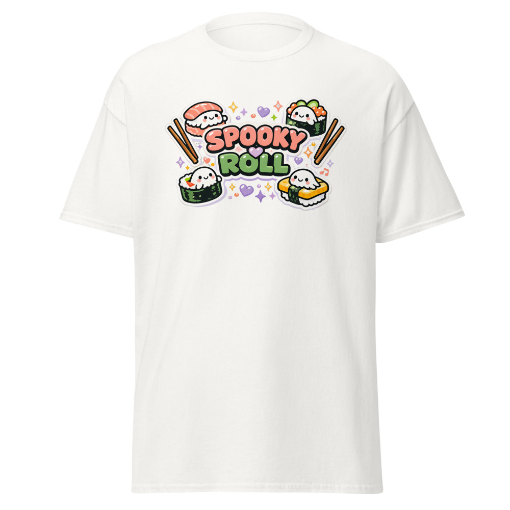 Kawaii Sushi Ghost T-Shirt | Spooky Roll Cute Halloween Foodie Tee - Image 13