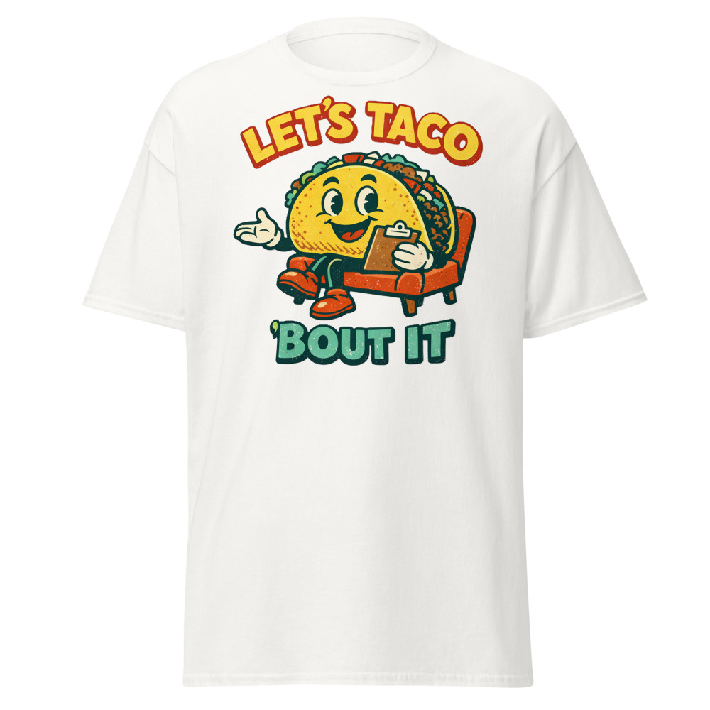 Funny Taco T-Shirt | Let's Taco Bout It Retro Pun Foodie Tee - Image 13