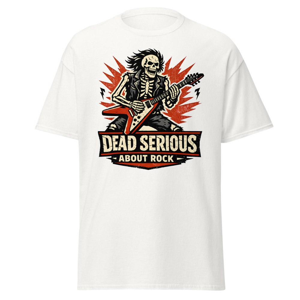 Skeleton Guitar T-Shirt | Dead Serious About Rock Vintage Style Tee - Image 2