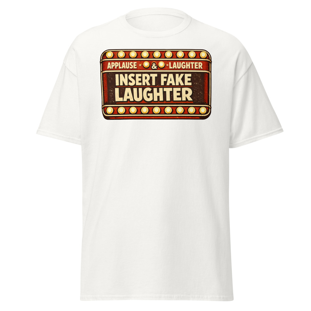 Sitcom Sign T-Shirt | Insert Fake Laughter Funny Retro TV Tee - Image 2
