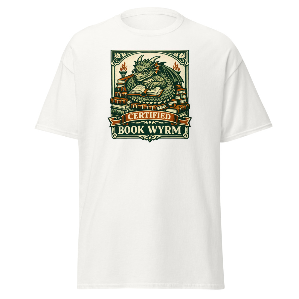Funny Dragon T-Shirt | Certified Book Wyrm Vintage Library Tee - Image 2
