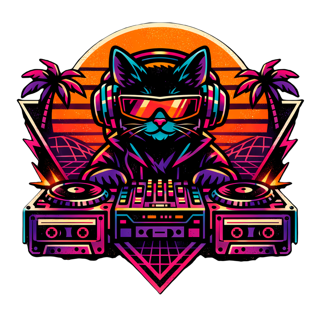 Cat DJ T-Shirt | Vintage Synthwave Retro 80s Music Tee