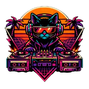 Cat DJ T-Shirt | Vintage Synthwave Retro 80s Music Tee