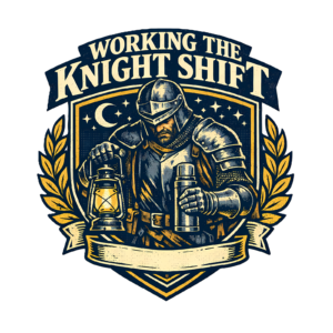 Funny Knight T-Shirt | Working the Knight Shift Retro Fantasy Tee