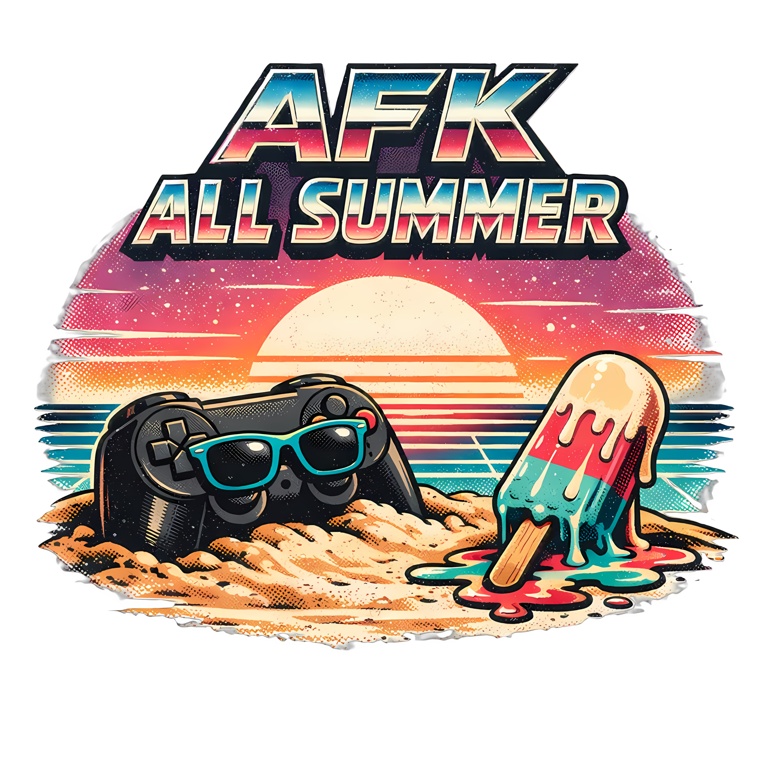 Funny Gamer T-Shirt | AFK All Summer Retro Synthwave Gaming Tee