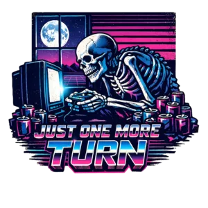 Funny Gamer T-Shirt | Just One More Turn Retro Synthwave Gaming Tee