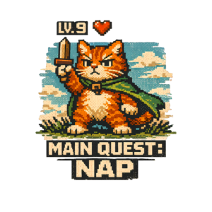 Pixel Art Cat T-Shirt | Main Quest Nap Retro 16-Bit Game Art Tee