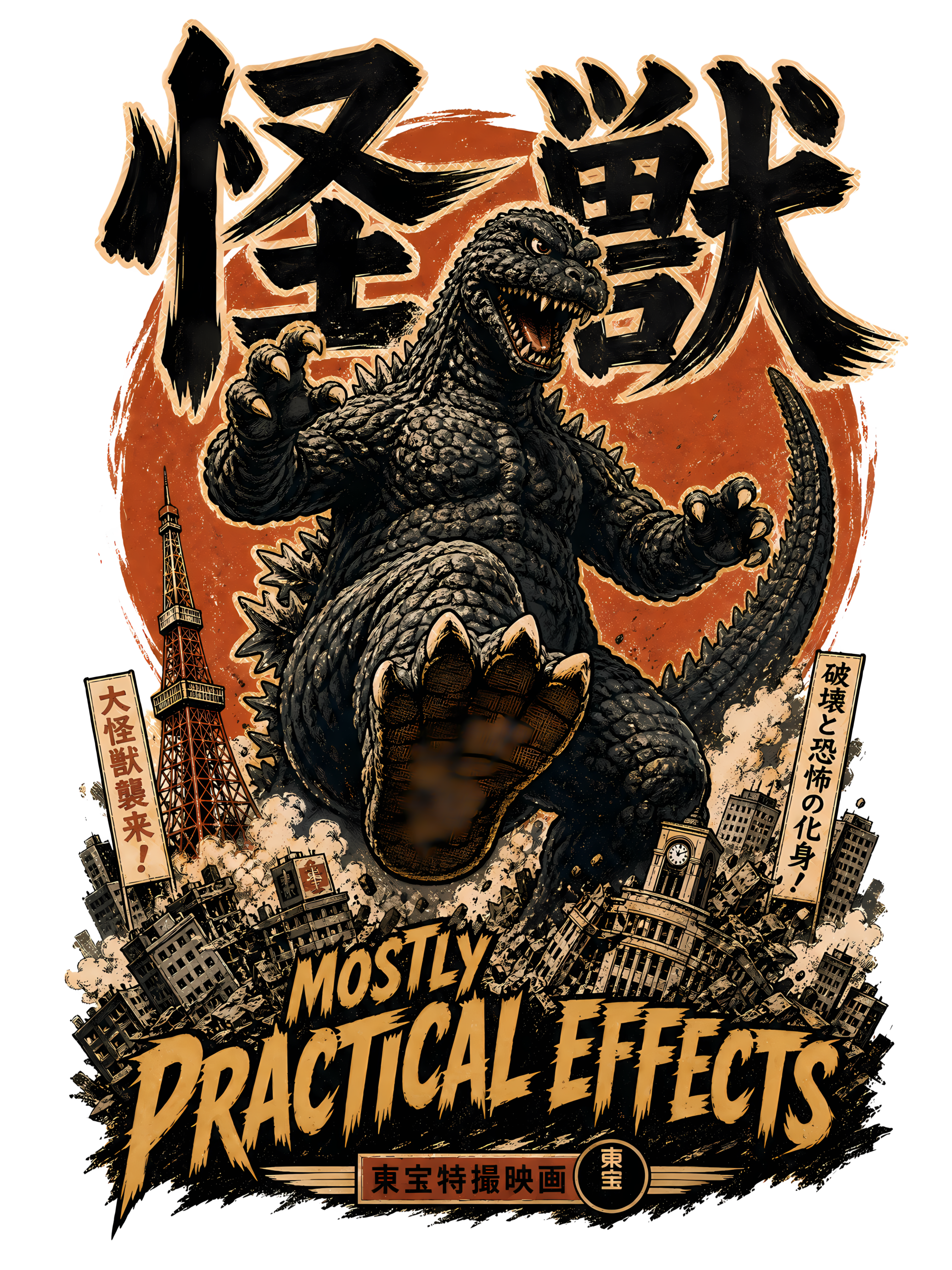 Retro Kaiju Monster T-Shirt | Mostly Practical Effects Japanese Tee