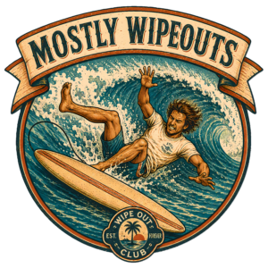 Funny Surfing T-Shirt | Mostly Wipeouts Retro Surf Badge Summer Tee