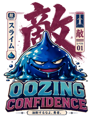 Retro Slime Monster T-Shirt | Oozing Confidence Japanese Kanji Gamer Tee