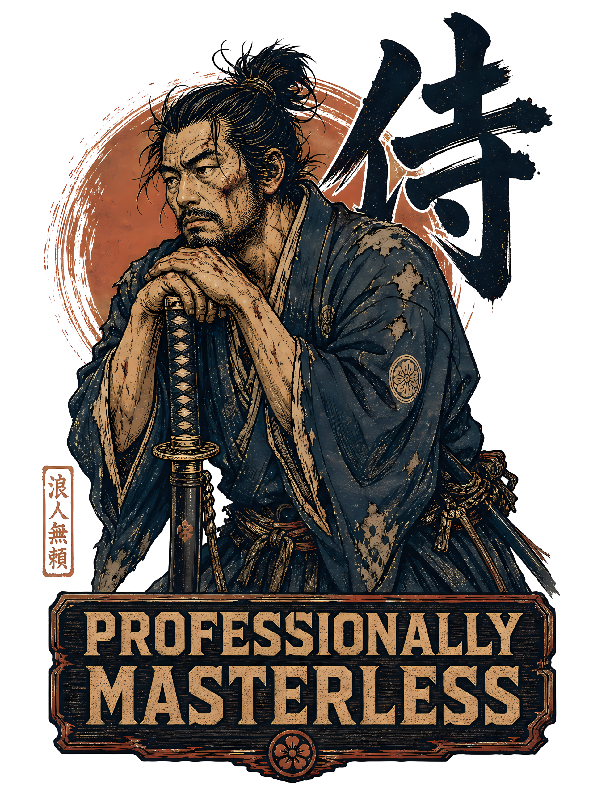 Funny Samurai T-Shirt | Professionally Masterless Ukiyo-e Ronin Tee