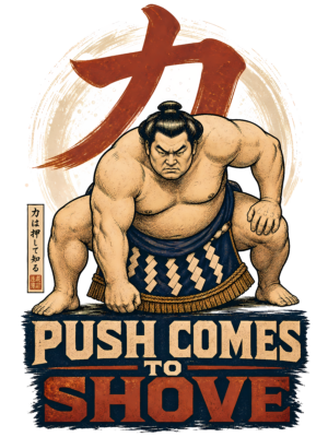 Funny Sumo T-Shirt | Push Comes to Shove Ukiyo-e Woodblock Tee