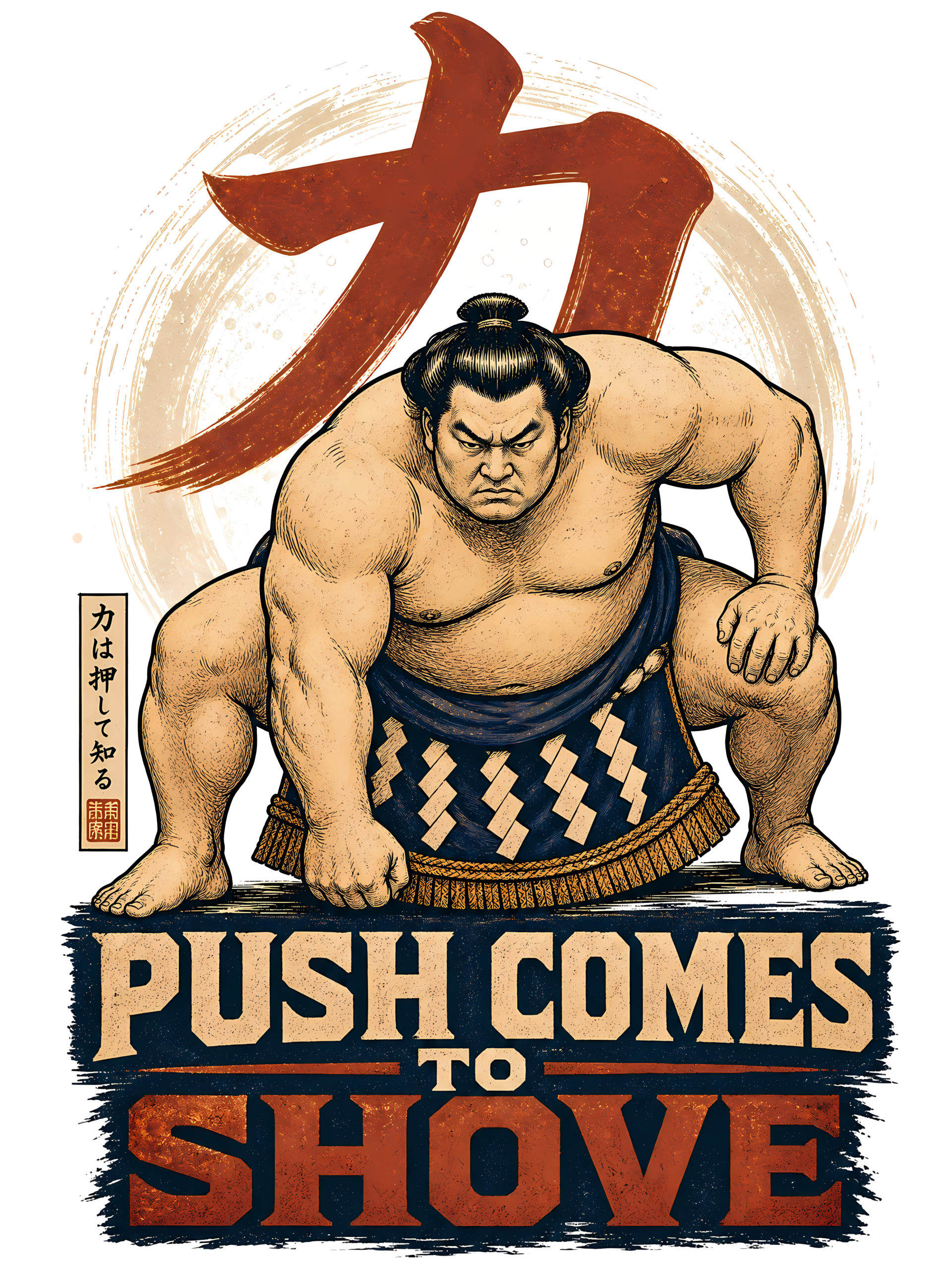 Funny Sumo T-Shirt | Push Comes to Shove Ukiyo-e Woodblock Tee