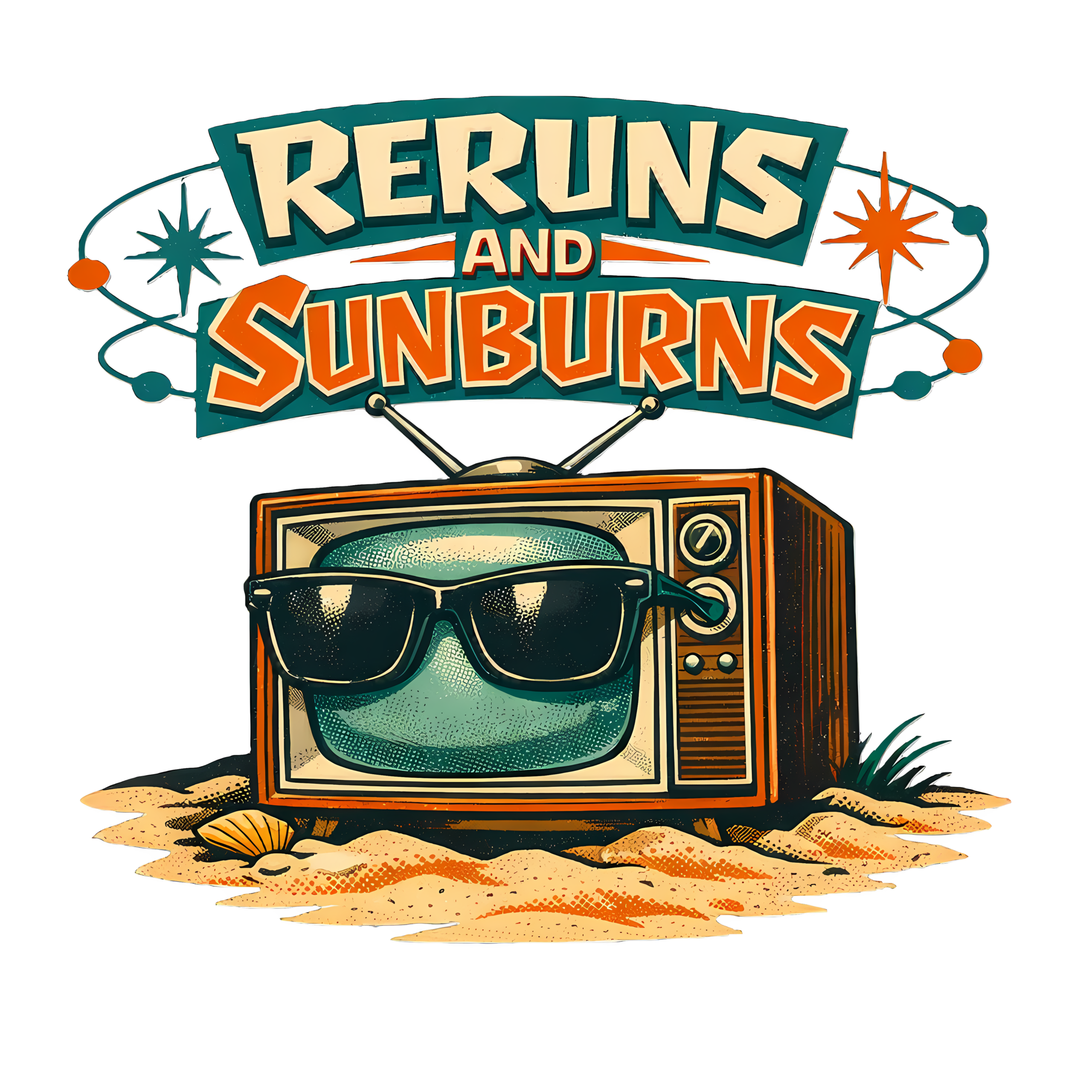 Retro TV T-Shirt | Reruns and Sunburns Funny Vintage Summer Tee