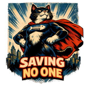 Superhero Cat T-Shirt | Saving No One Comic Caped Hero Cat Tee