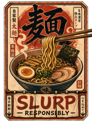 Funny Ramen T-Shirt | Slurp Responsibly Japanese Kanji Noodle Tee