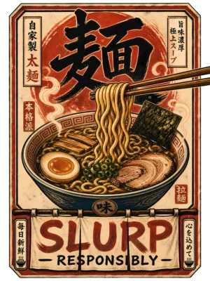 Funny Ramen T-Shirt | Slurp Responsibly Japanese Kanji Noodle Tee