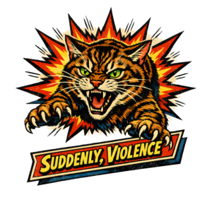 Comic Book Cat T-Shirt | Suddenly Violence Retro Halftone Pop Tee