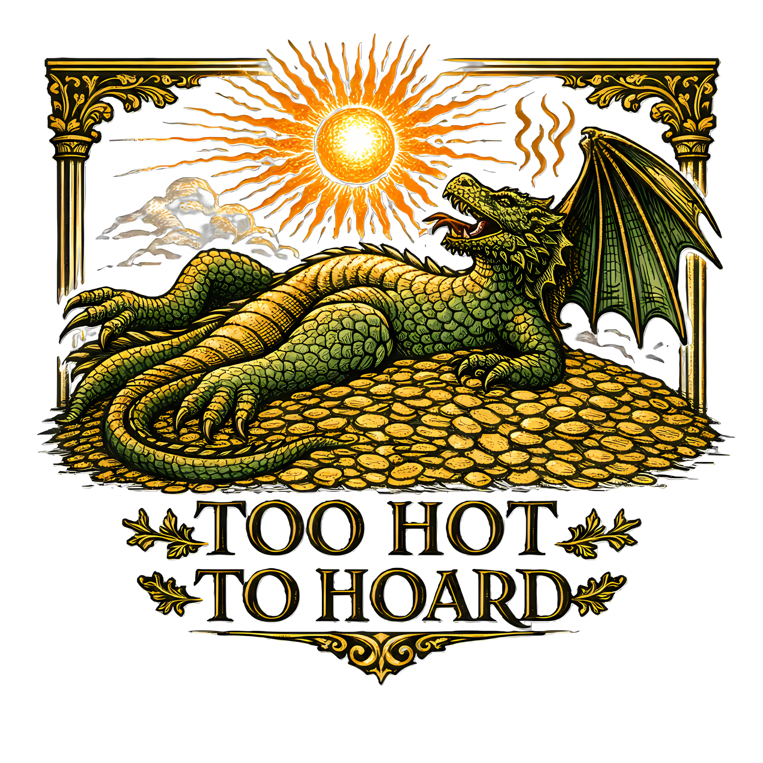 Funny Dragon T-Shirt | Too Hot to Hoard Retro Fantasy Summer Tee