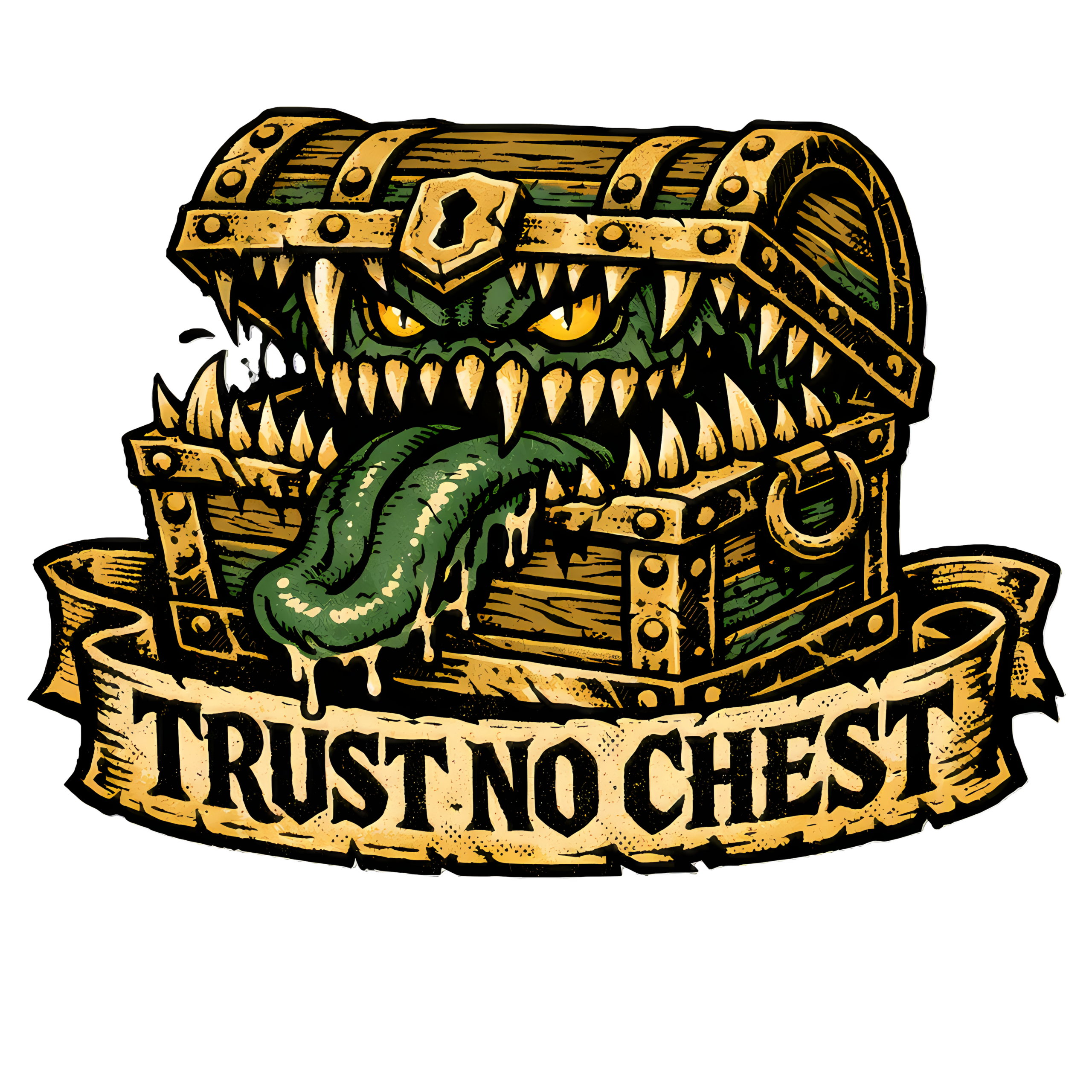 Funny Mimic T-Shirt | Trust No Chest Retro Dark Fantasy Tattoo Tee