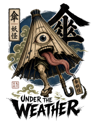 Retro Yokai Umbrella T-Shirt | Under the Weather Ukiyo-e Horror Tee