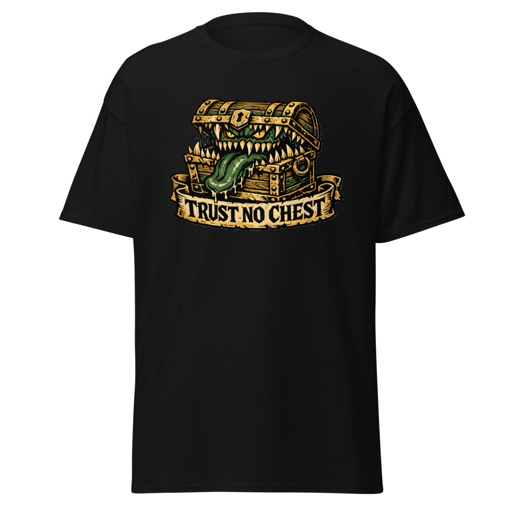 Funny Mimic T-Shirt | Trust No Chest Retro Dark Fantasy Tattoo Tee - Image 3
