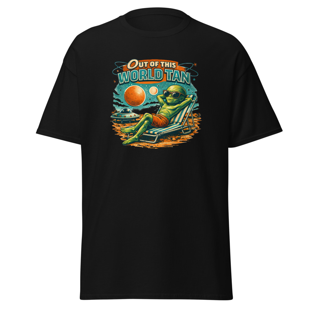 Funny Alien T-Shirt | Out of This World Tan Retro Sci-Fi Summer Tee - Image 3