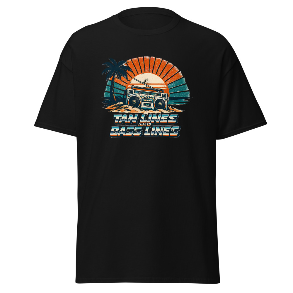 Funny Boombox T-Shirt | Tan Lines and Bass Lines Retro Summer Tee - Image 3