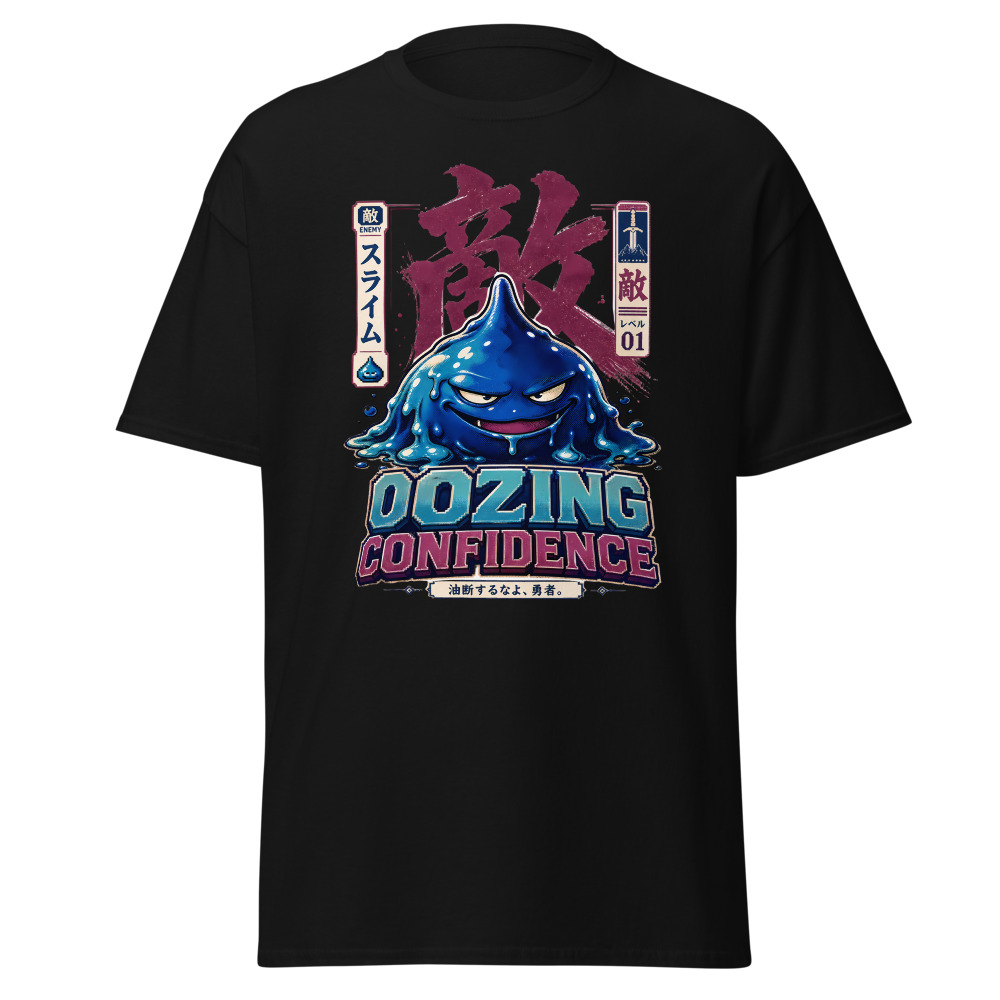 Retro Slime Monster T-Shirt | Oozing Confidence Japanese Kanji Gamer Tee - Image 3