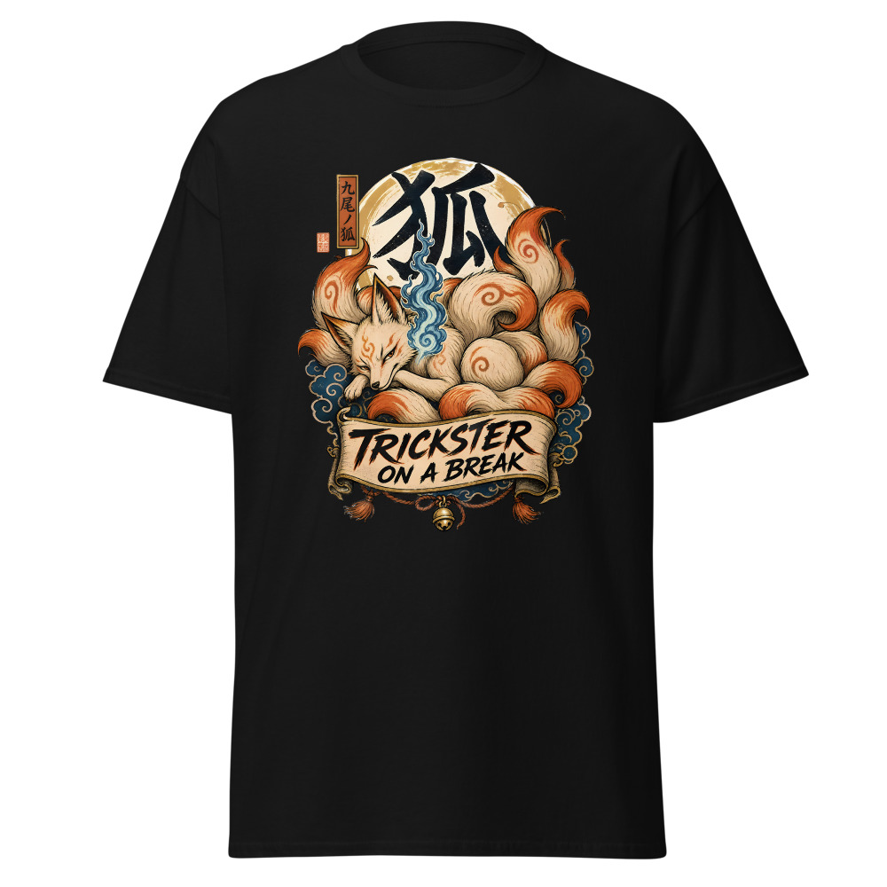 Retro Kitsune Fox T-Shirt | Trickster On a Break Japanese Kanji Tee - Image 3