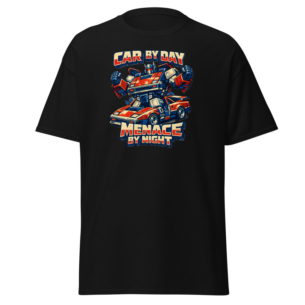 Retro Robot Toy T-Shirt | Car by Day Menace by Night 80s Sci-Fi Tee - Image 3