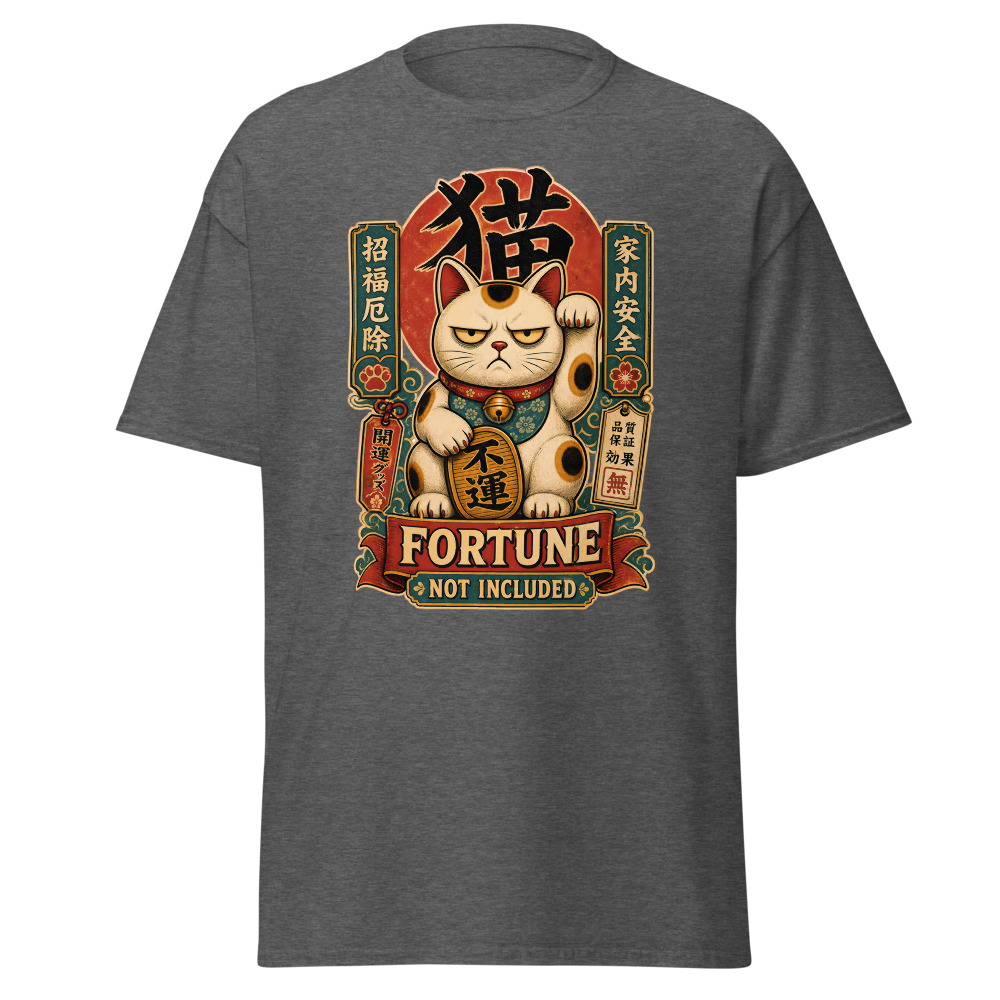 Funny Lucky Cat T-Shirt | Fortune Not Included Japanese Kanji Tee - Image 4