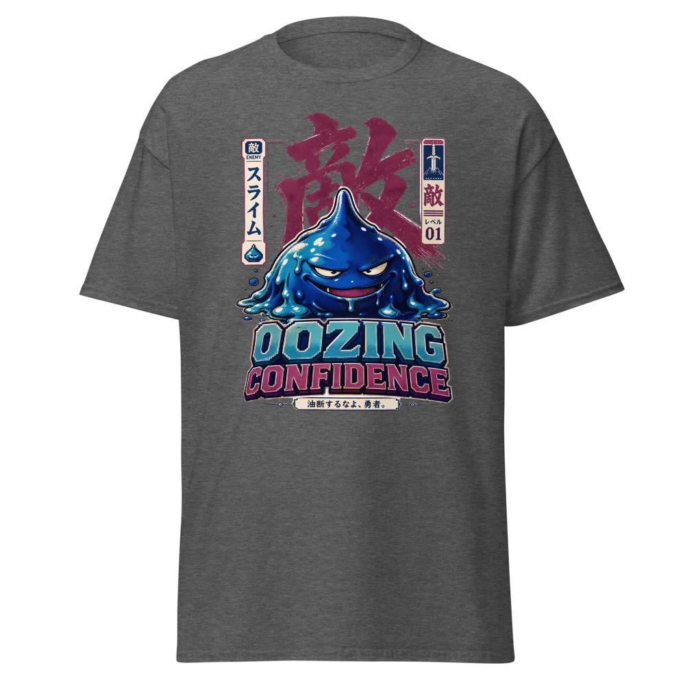 Retro Slime Monster T-Shirt | Oozing Confidence Japanese Kanji Gamer Tee - Image 4