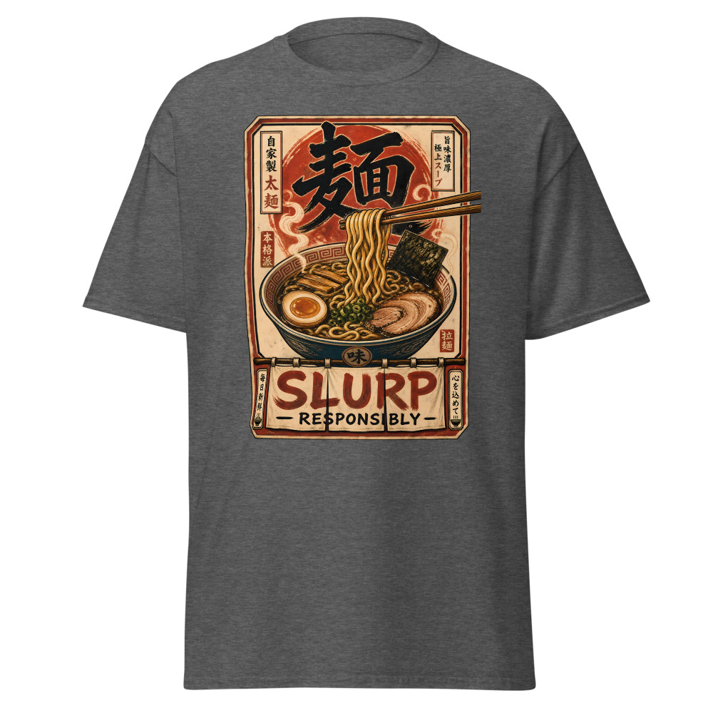 Funny Ramen T-Shirt | Slurp Responsibly Japanese Kanji Noodle Tee - Image 4