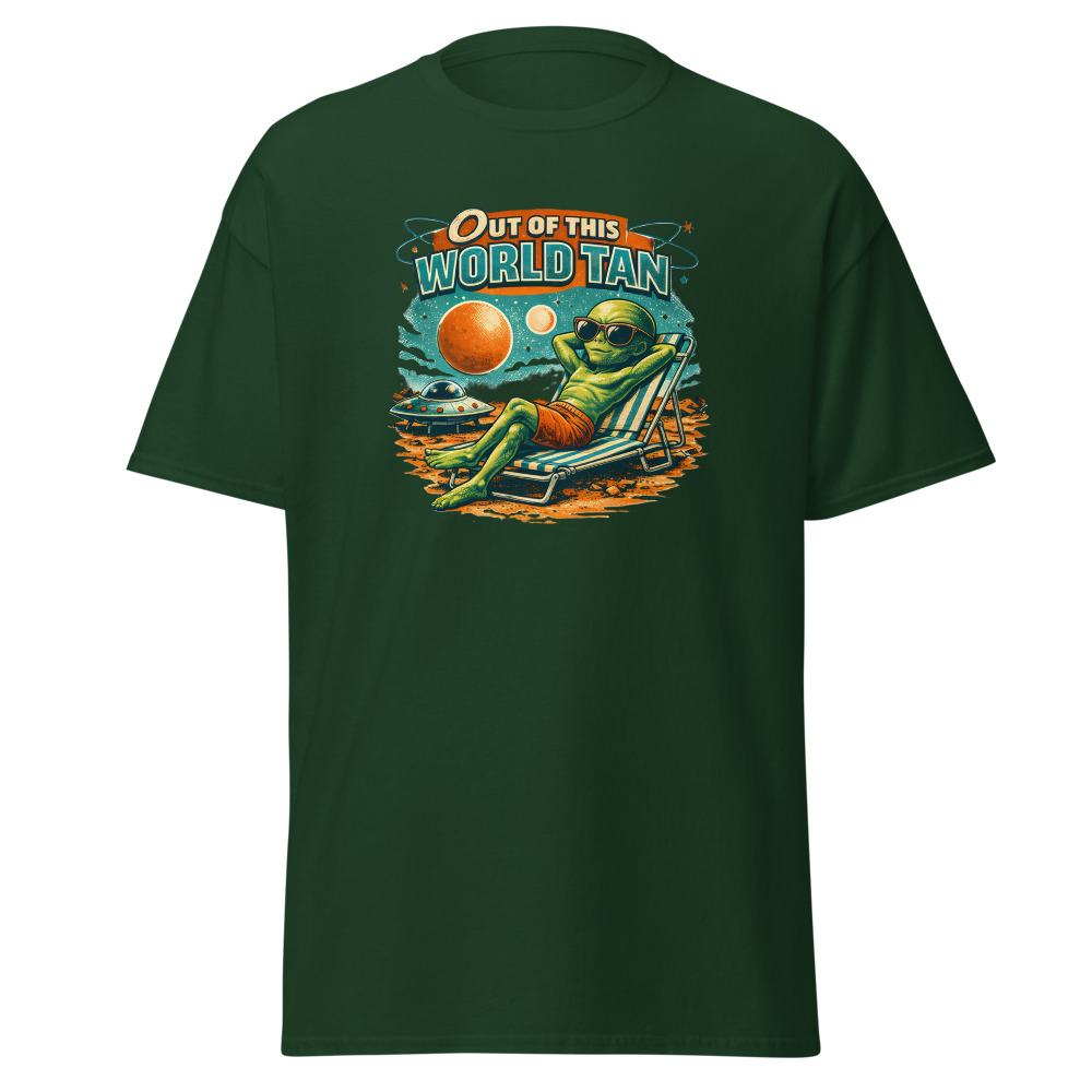 Funny Alien T-Shirt | Out of This World Tan Retro Sci-Fi Summer Tee - Image 5